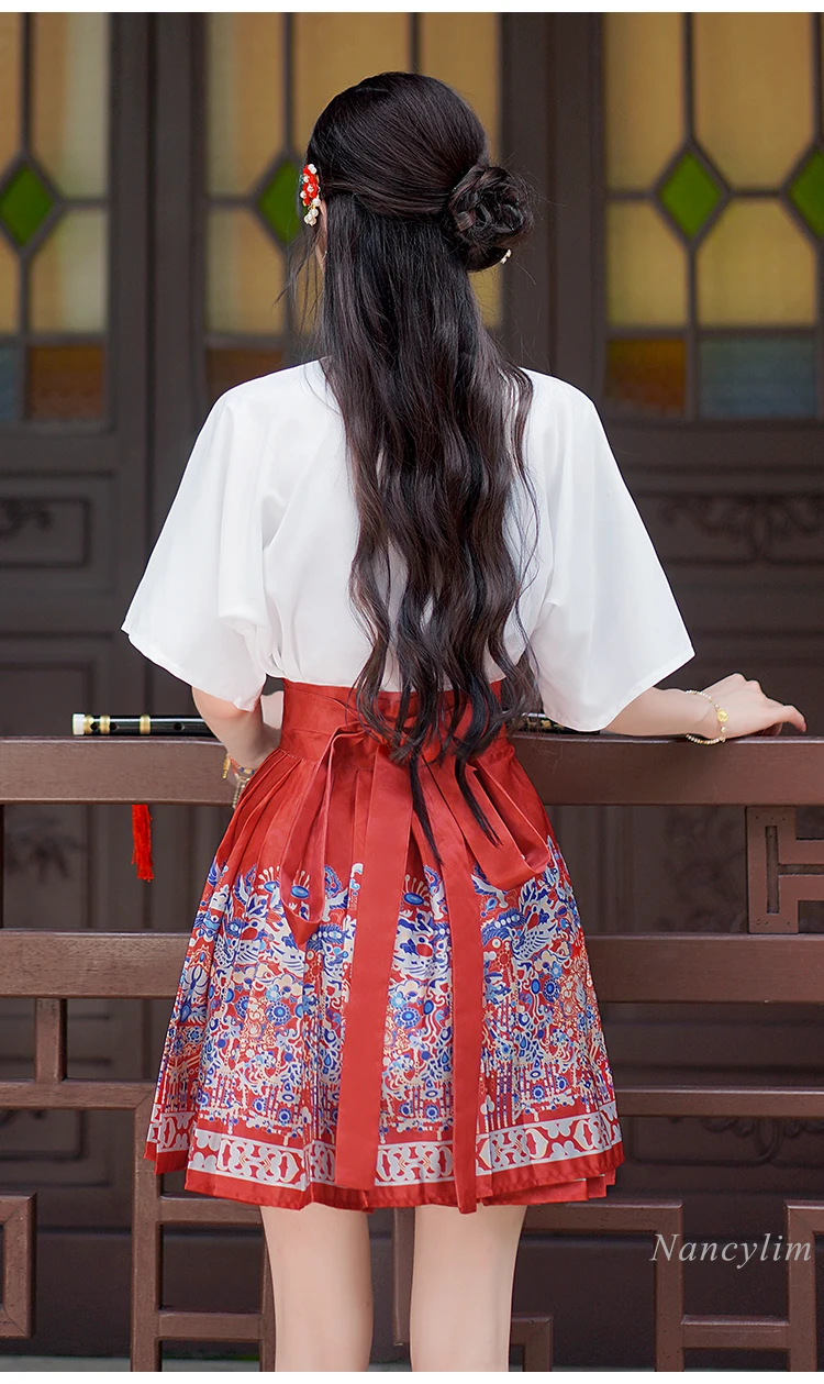 Red Short Horse-Face Skirt Women\'s Summer New Sprint Chinese Style Improved Hanfu Work Daily Skirts Short Faldas