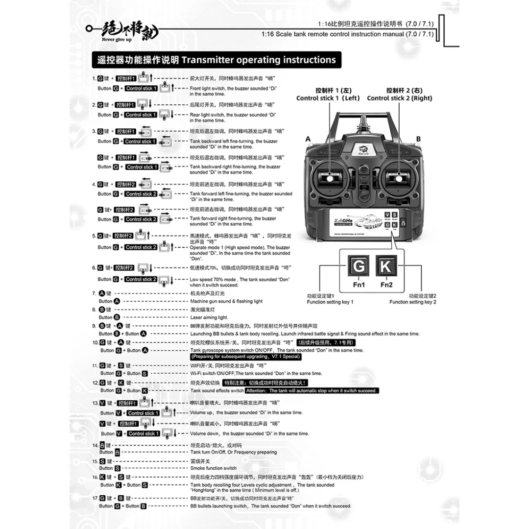 Henglong 1/16 RC Panzer 2,4 GHz 7.1 Version Sender – Militärmodell Fernbedienungszubehör für Erwachsene