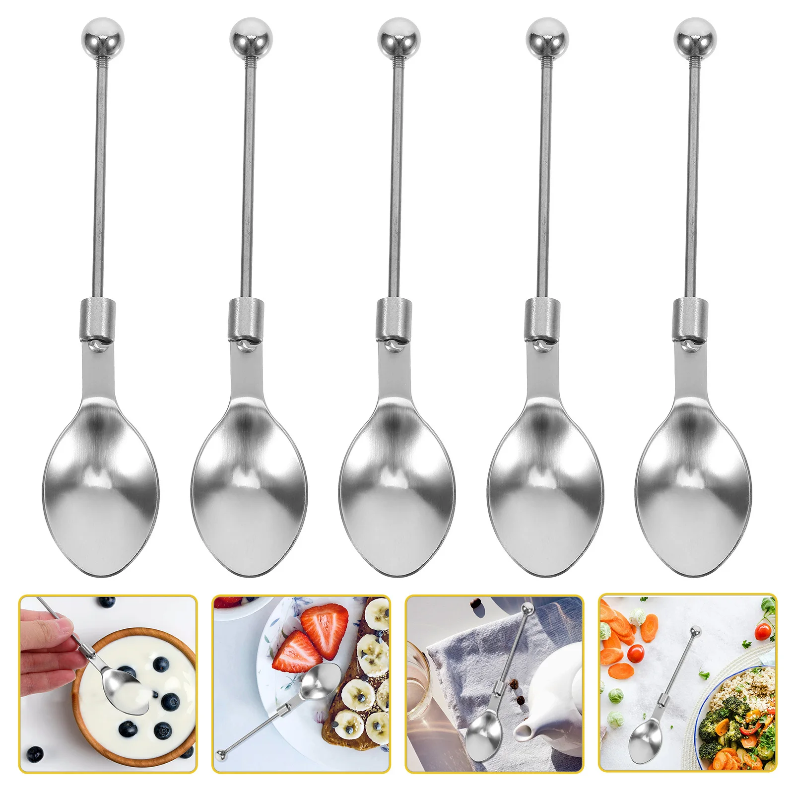 Cucharas de té con cuentas DIY, Mini cucharas agitadoras de aleación de Zinc de acero inoxidable para café, postre, cuchara con cuentas DIY, 5 uds.