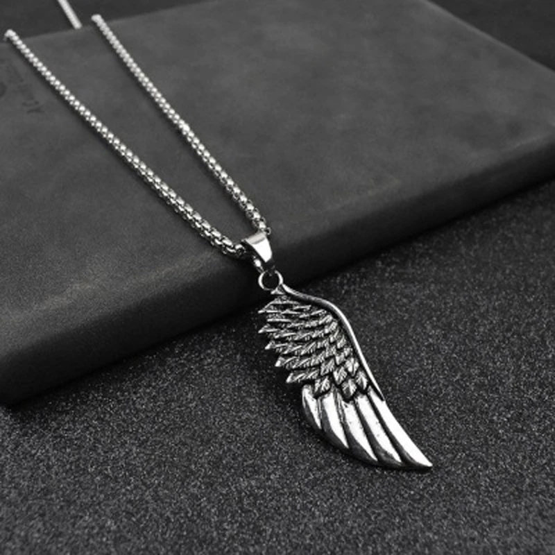 Vintage Long Neck Chains Stainless Steel Punk Hip Hop Jewelry Fashion Cross Feather wolf tooth Dragon pendant Necklace Mens Gift