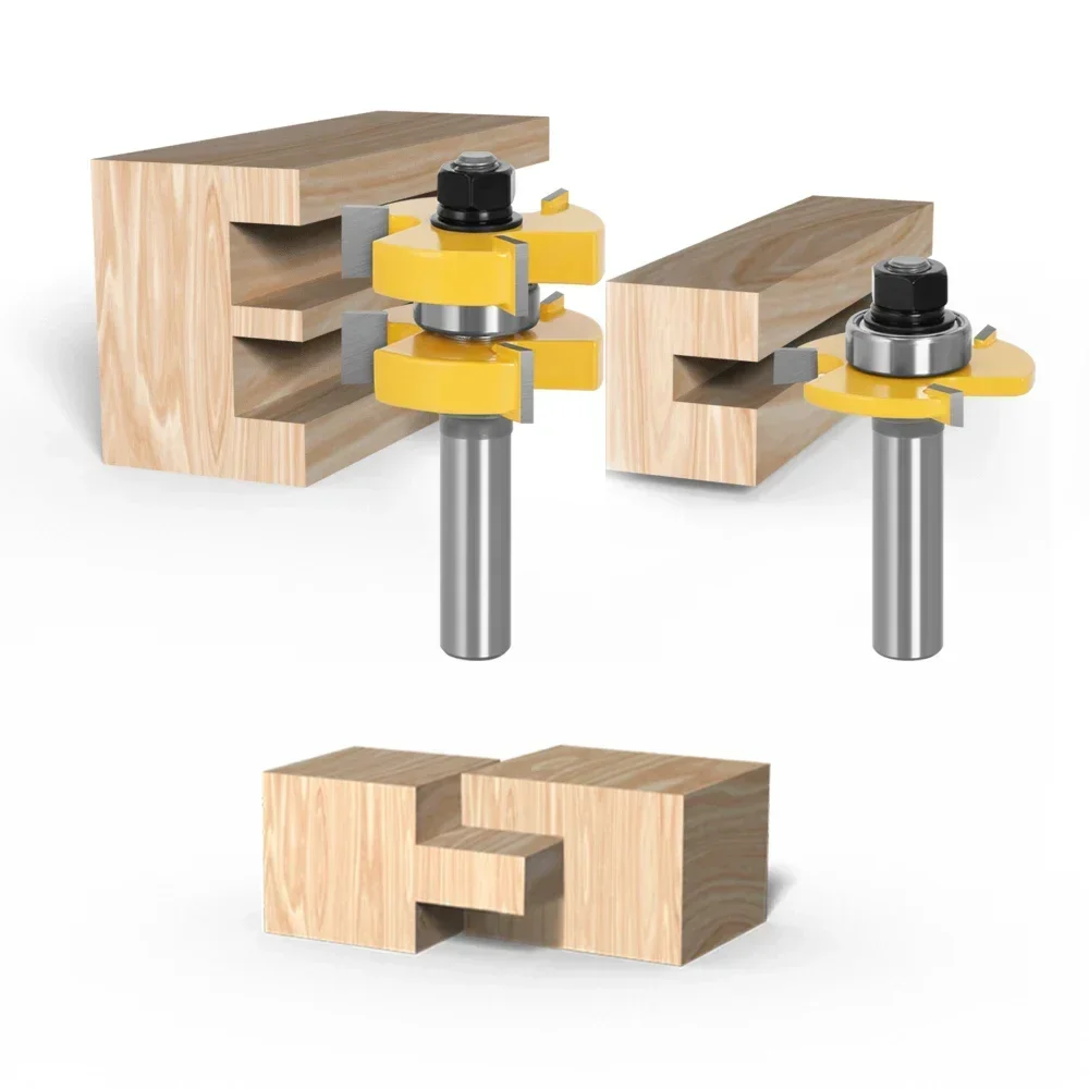 2 قطعة 12 مللي متر 1/2 عرقوب لسان القاطع الطابق الخشب بت T نوع الأخدود واللسان راوتر بت 3 الأسنان قاطعة المطحنة للخشب