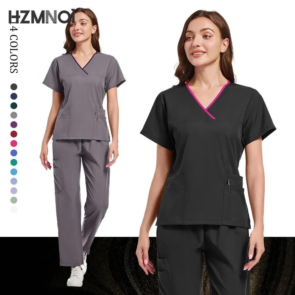 Hospital Surgical Gowns Short Sleeve Tops Pant Nursing Accessories Doctors Clothes Women Medical Uniforms Elastic Scrubs Sets