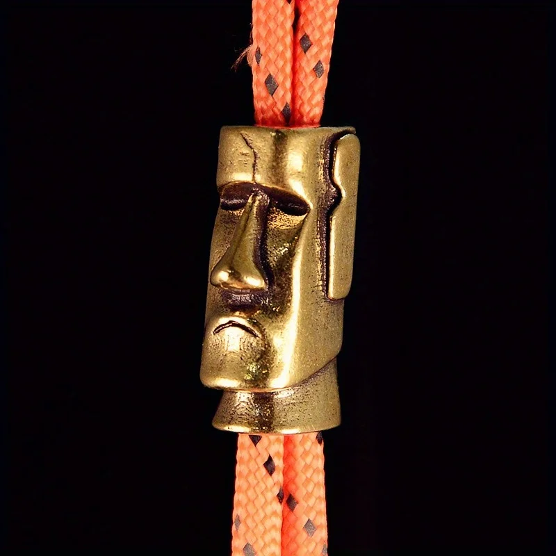 1pc Easter Island Moai Stone Statue Watchman Knife Beads Brass Woven Lanyard Pendants Outdoor EDC Keychain DIY Accessories