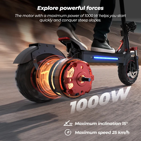 IScooter IX5S Elektroroller 1000W Motor E-Scooter 48V15AH Hochleistungs-Lithiumbatterie, Vordere und Hintere Ölscheibenbremsen + Elektronische Bremsen, Höchstgeschwindigkeit 45 km/h, Maximale Reichweite 65 km, 11 Zoll Offroad-Reifen, Brandneu Original – Detail 1