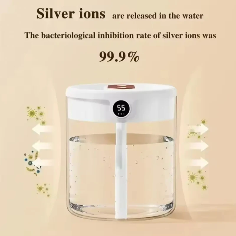 2L مرطب رذاذ مزدوج USB هادئ غرفة نوم مكتب سطح المكتب ناشر صغير مع شاشة LED رقمية ضوء الليل للمنزل