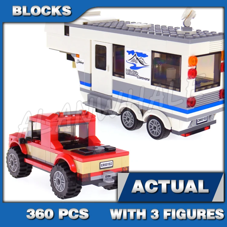 360pcs City Pickup & Caravan Vacation Truck Removable Cab Roof Bed 10871 Building Block Toys Compatible With Model