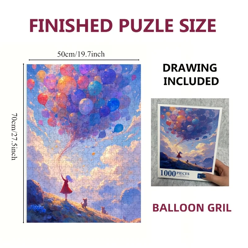 

Пазл из 1000 деталей для взрослых, 27,56x19,69 дюймов (70x50 см), с изображением девочки с воздушным шаром, сложная семейная игра