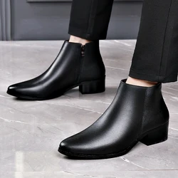 Ankle Boots Men's Genuine Leather Mid Top Short Korean Version British Retro Sleeve High Leather Shoes Mens Spike Chelsea Boots