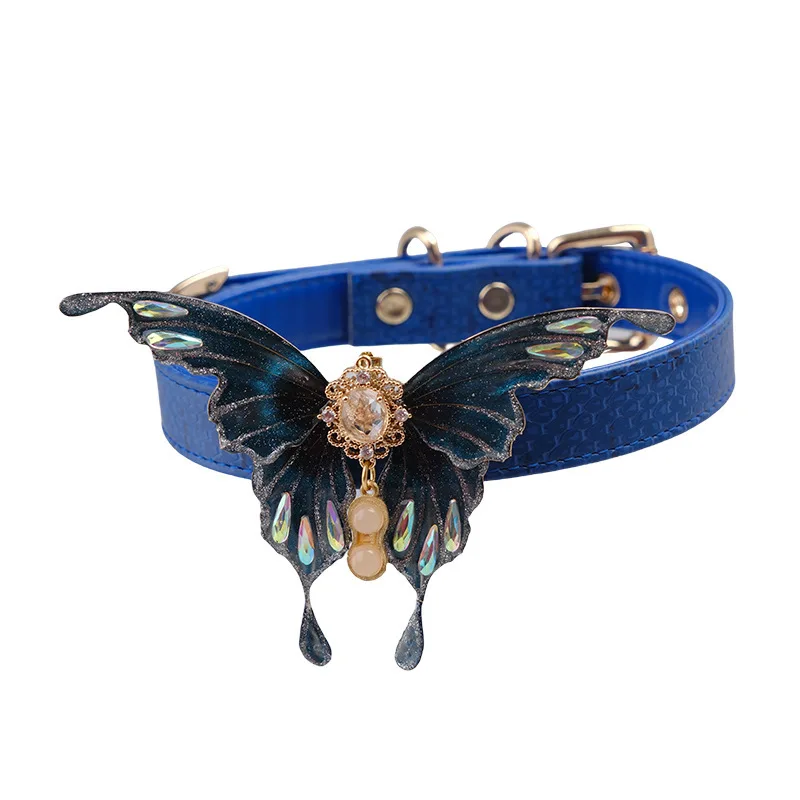 Adult Games Butterfly PU Leather Choker Adjustable Collar with Crystal Pendant Sex Toy