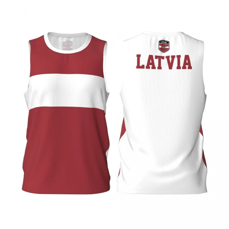 

Latvia Flag Basketball Tank Tops Summer Fashion National Emblem 3D Printed Sleeveless T Shirts Loose Quick Dry Sports Vest Tees