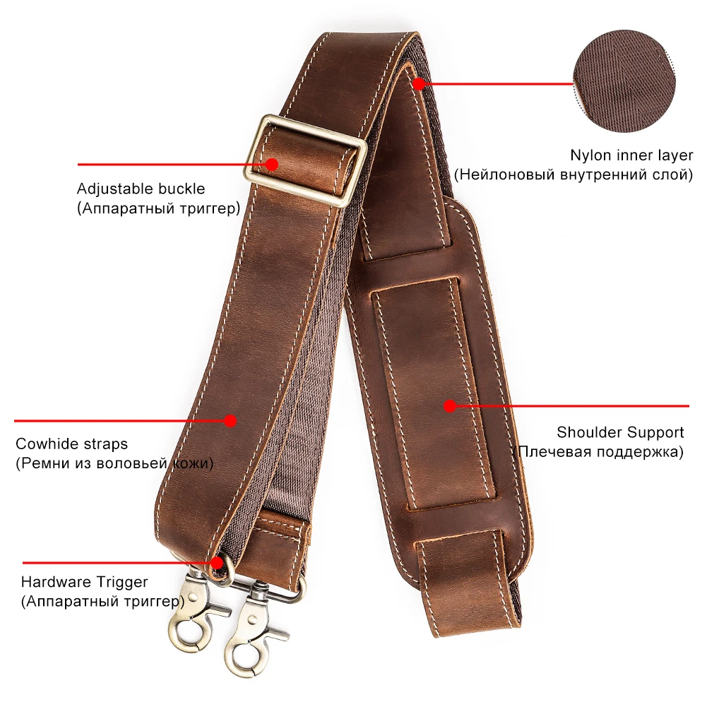 127cm Long Adjustable Genuine Leather Bag Strap for Crossbody Solid Color Messenger Shoulder Bag Strap Replacement Accessorie