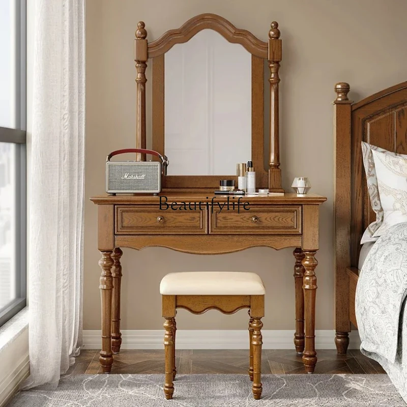 

Retro Solid Wood Dresser American Bedroom Makeup Table Small Apartment Simple Ash Bedroom Furniture
