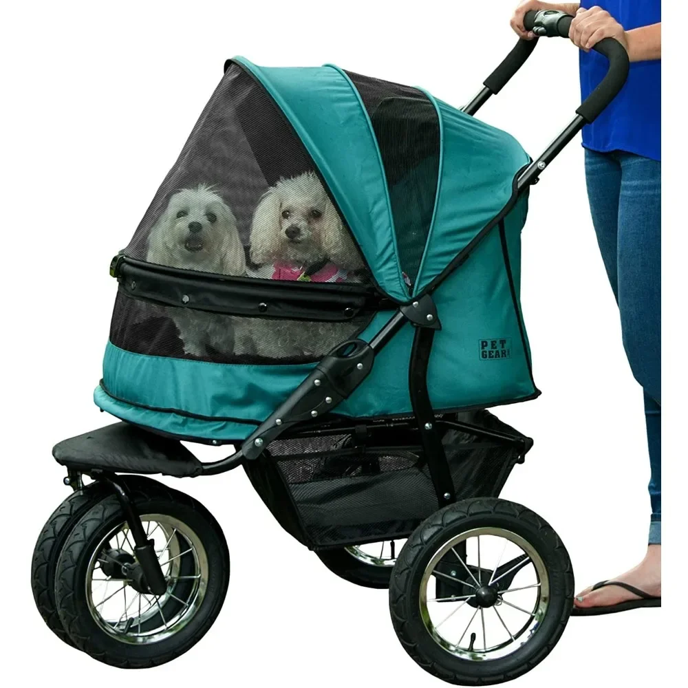 

NO-Zip Double Pet Stroller, Zipperless Entry, for Single or Multiple Dogs/Cats, Large Gel-Filled Tires, Pet Strollers