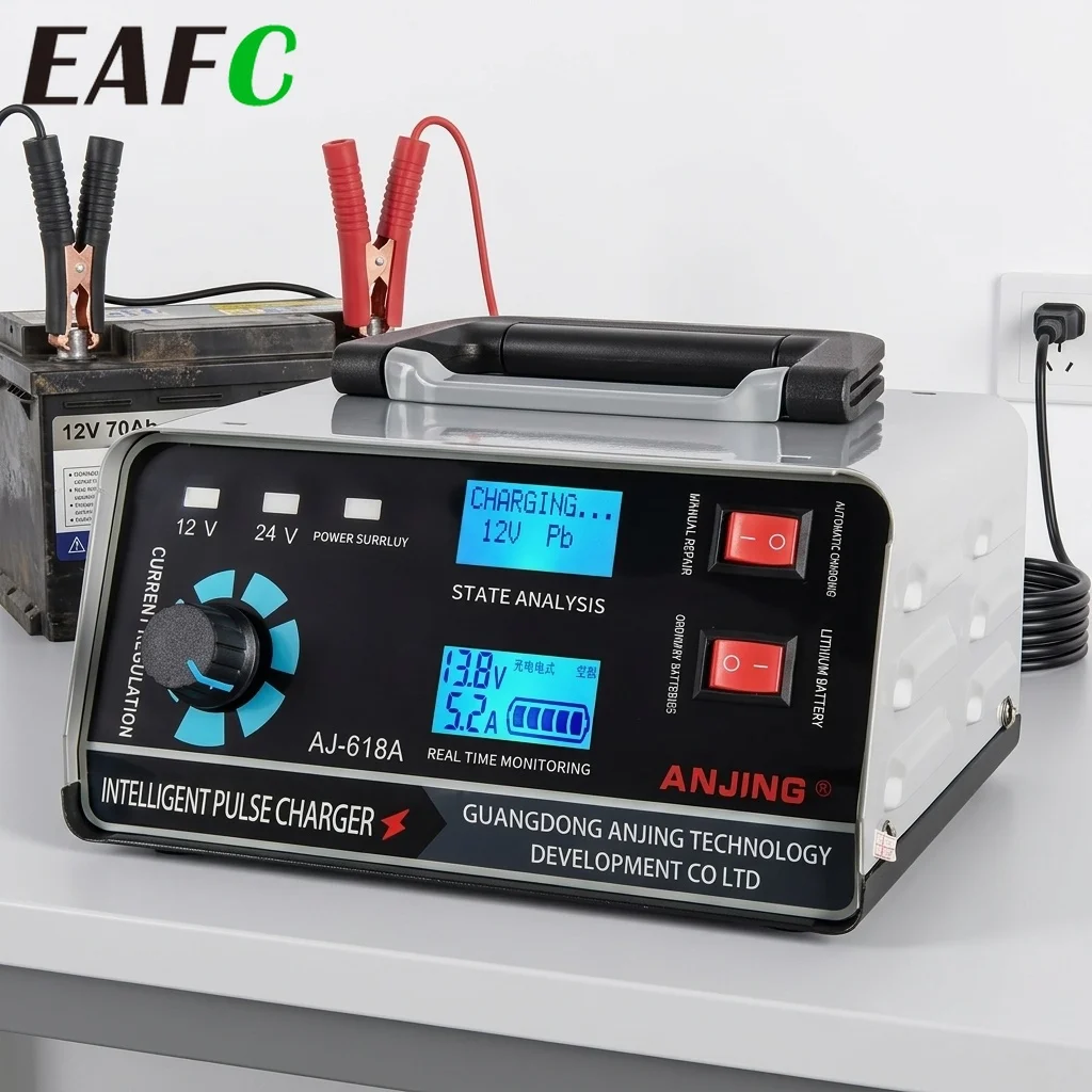 12V/24V Intelligentes Impuls-Batterieladegerät, Multifunktionales Schnellladegerät & Wartungsgerät für Motorrad und Auto, Leistungsstarkes Automatisches Smart-Ladegerät mit Reparaturfunktion