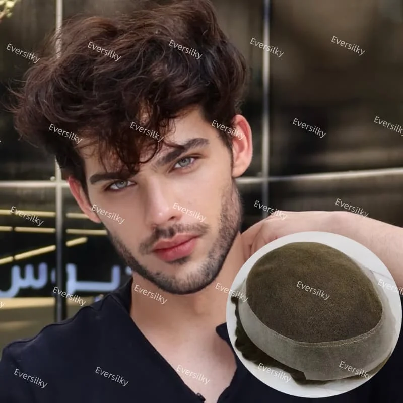 غير قابل للاكتشاف 110%-130% الكثافة دائم الدانتيل السويسري والجلد الرقيق بولي PU الرجال الشعر المستعار الرجال الشعرية الاصطناعية شعر مستعار وحدة استبدال