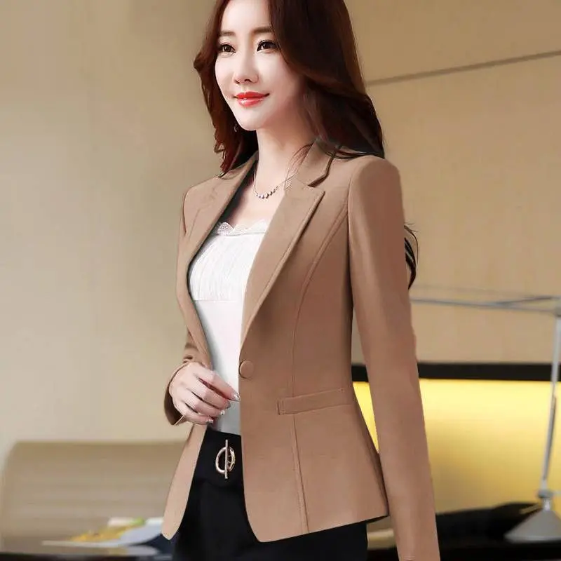 Women’s Cropped Work Blazer Jacket: Korean Inspired Slim Suit Office Tummy Control Design, 2025 Spring Autumn Casual Formal Wear