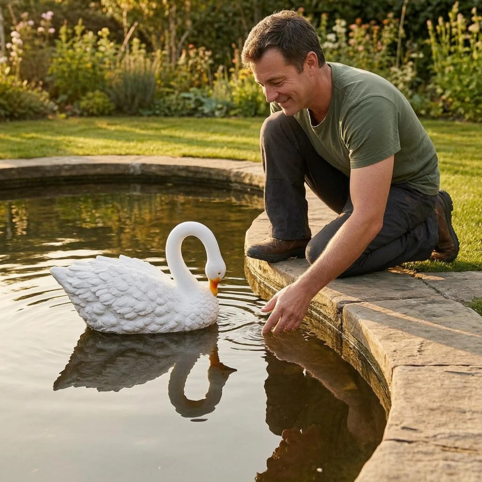 

Floating Swan Ornament Feather Texture Floating Swan Statue Animal Sculpture Detailed Garden Decor Durable for Courtyard