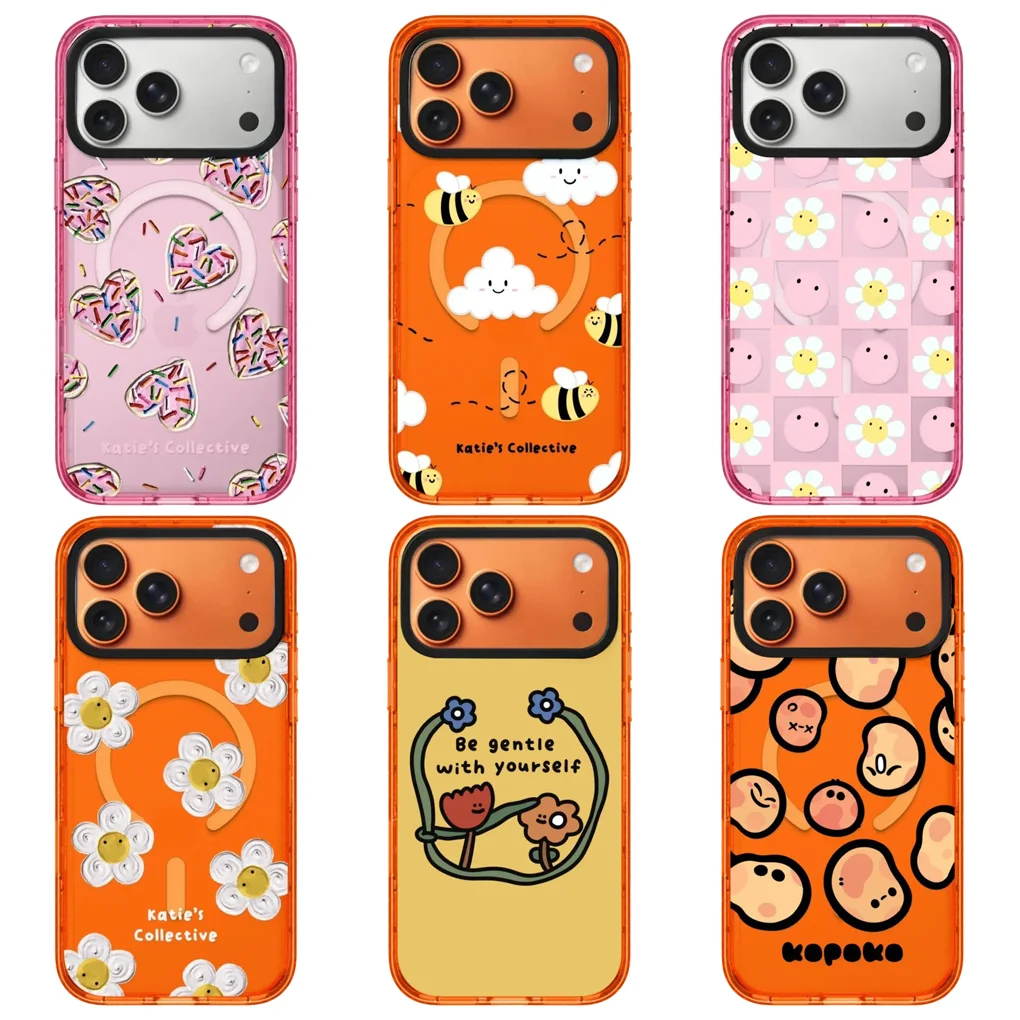 

Heart Flower Bee Orange Pink Border Phone Cover for IPhone 12 13 14 15 16 17 Pro Max Case for IPhone 17 Air