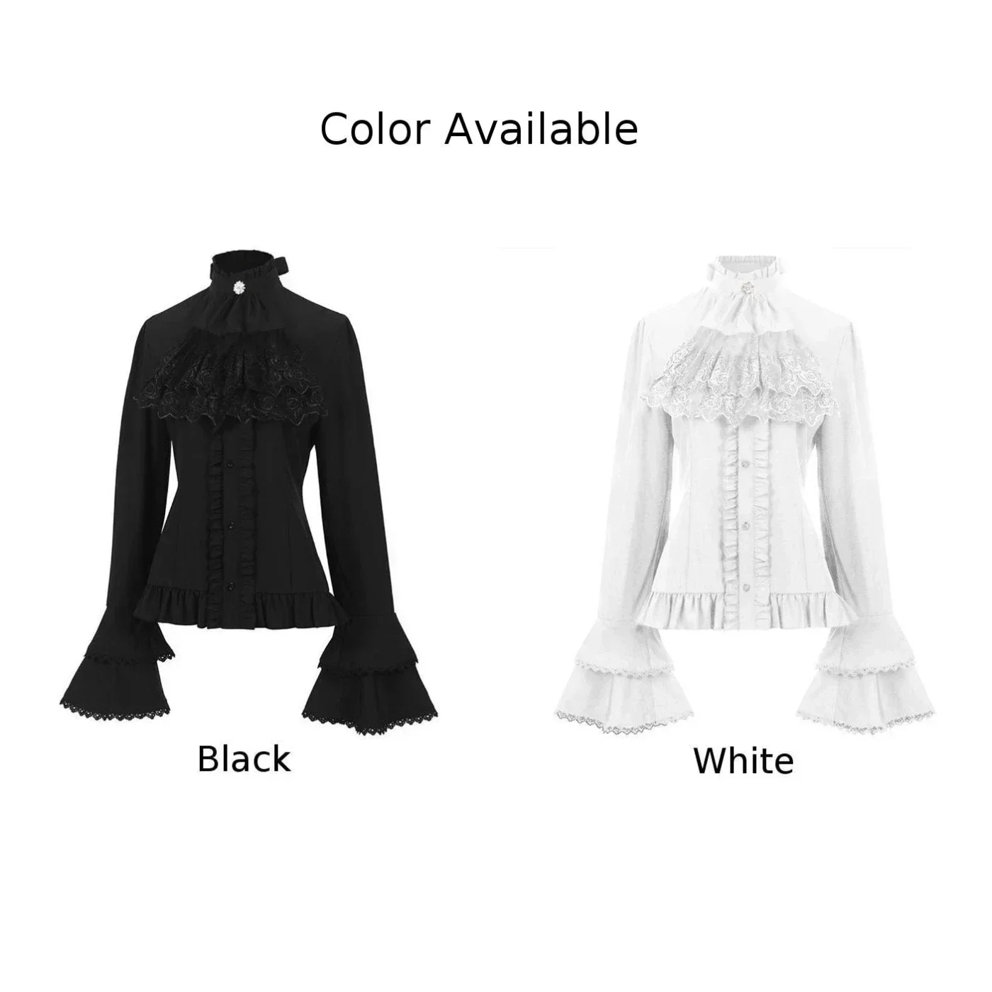 Vintage Design Women\'s Flare Sleeve Lace Ruffles Bandage Solid Shirt in Victorian Gothic Style and Vintage Design