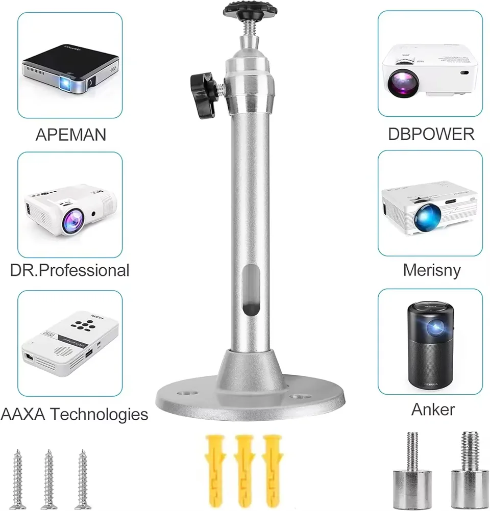 قوس جهاز العرض المحمول 360 °   حامل متعاطي مثبت على الحائط قابل للدوران من الألومنيوم متوافق مع جهاز عرض شعاع HY300 HY320