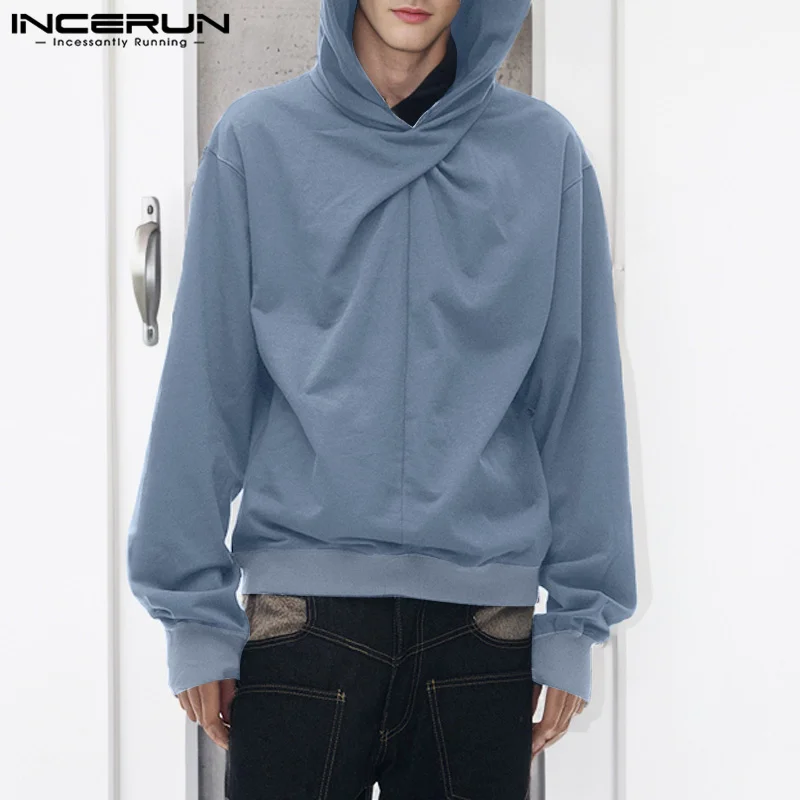 Fashion Casual Style Tops INCERUN Men's Deconstruction Solid Simple Hoodies Handsome Male Long Sleeved Hoodie Sweatshirts S-5XL