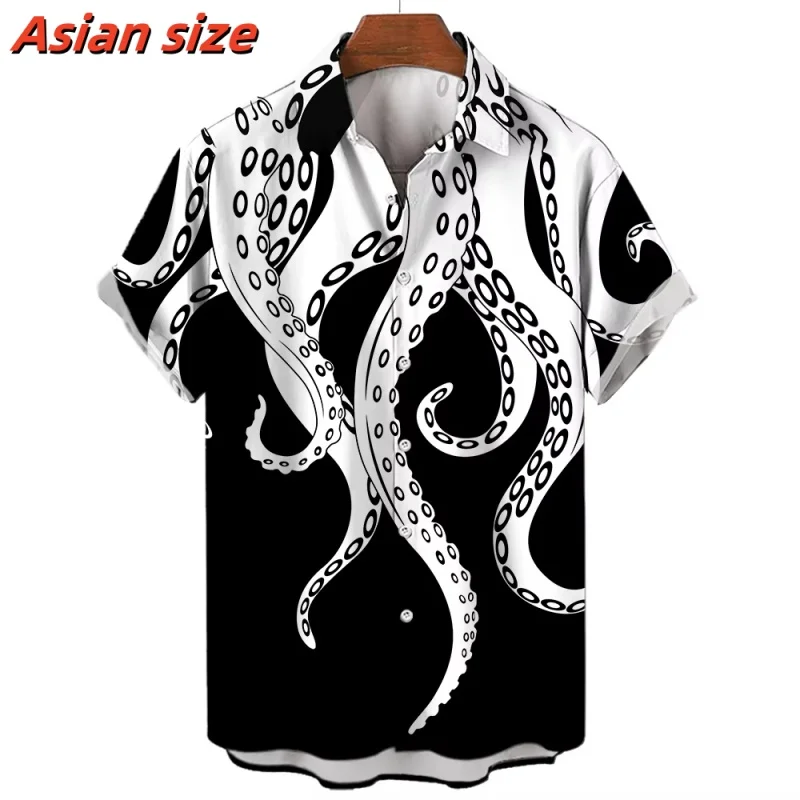 Cool Tentacles Pattern Hawalian Shirt For Men Marine Life 3D Printed Beach Shirts Casual Street Short Sleeve Lapel Tops Blouses