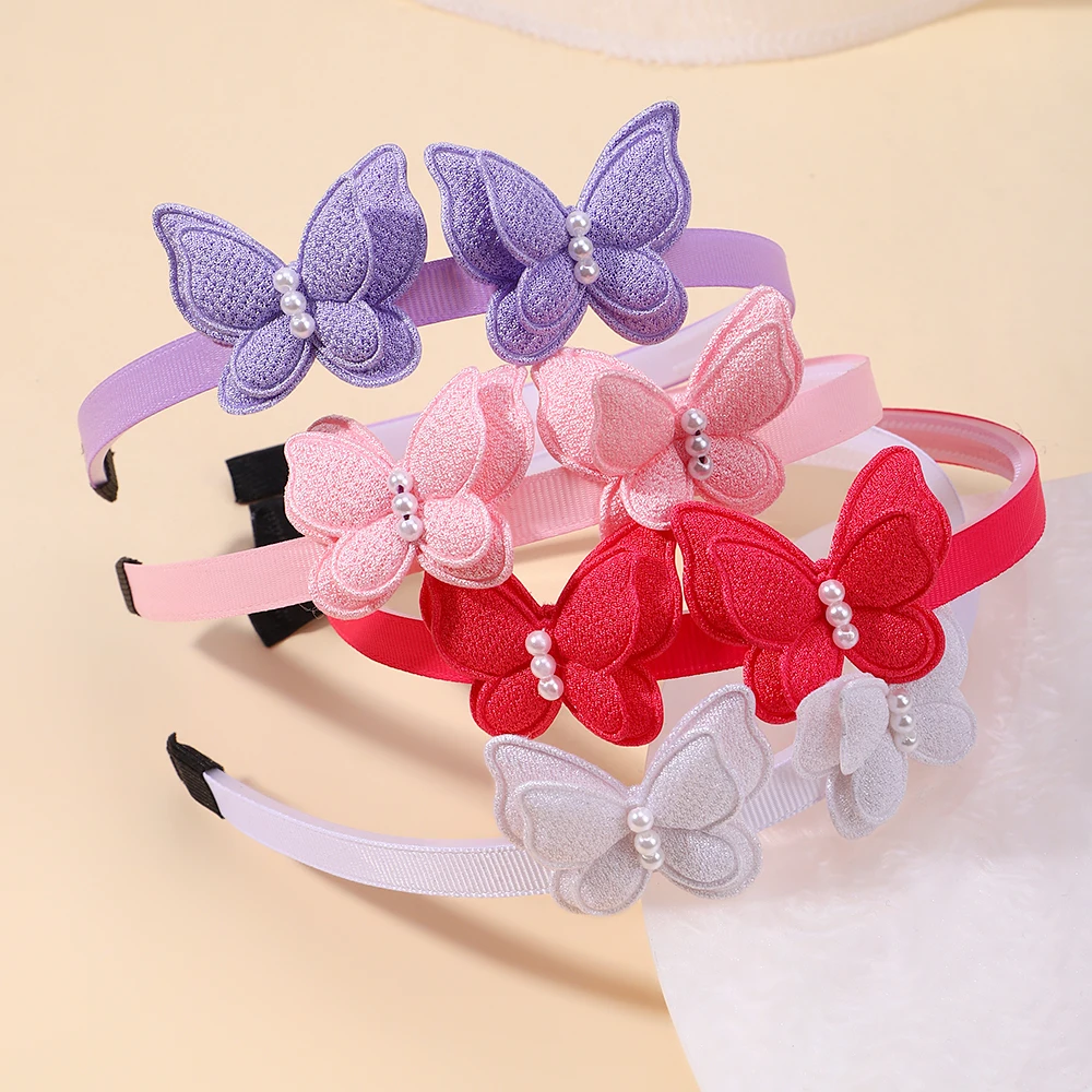 1Pcs Cute Girl Butterfly Hairband Simulated Pearl Children's Hair Hoop Daily Hair Binding Lovely Girl Hair Accessories Wholesale