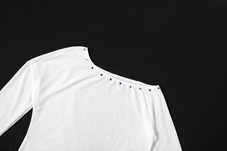 Weird Puss T-Shirts mit schrägem Kragen für Damen, schlicht, schulterfrei, langärmelig, modisch, klassisch, Herbst, lässig, vielseitig kombinierbar, Streetwear – Detail 6