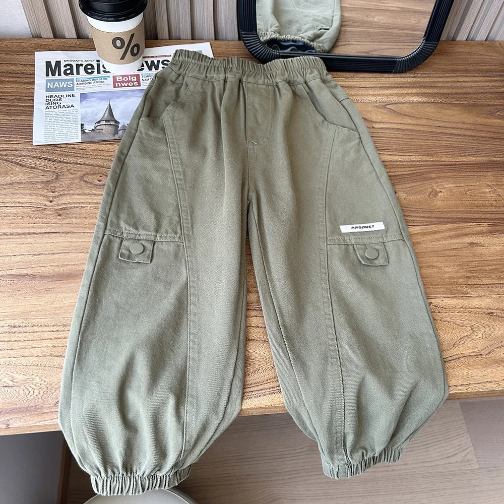 2024 Autumn Children's Clothing Boys' New Cotton Medium Sized Child Labor Clothing Pants Western Korean Edition Children's Pants