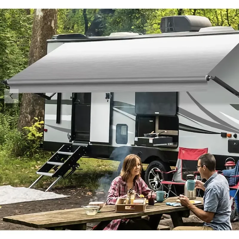 

Awnlux W5700 Electric Roll Out RV Awning with Gas Piston Arms Waterproof Aluminum System for RV Conversion Projects