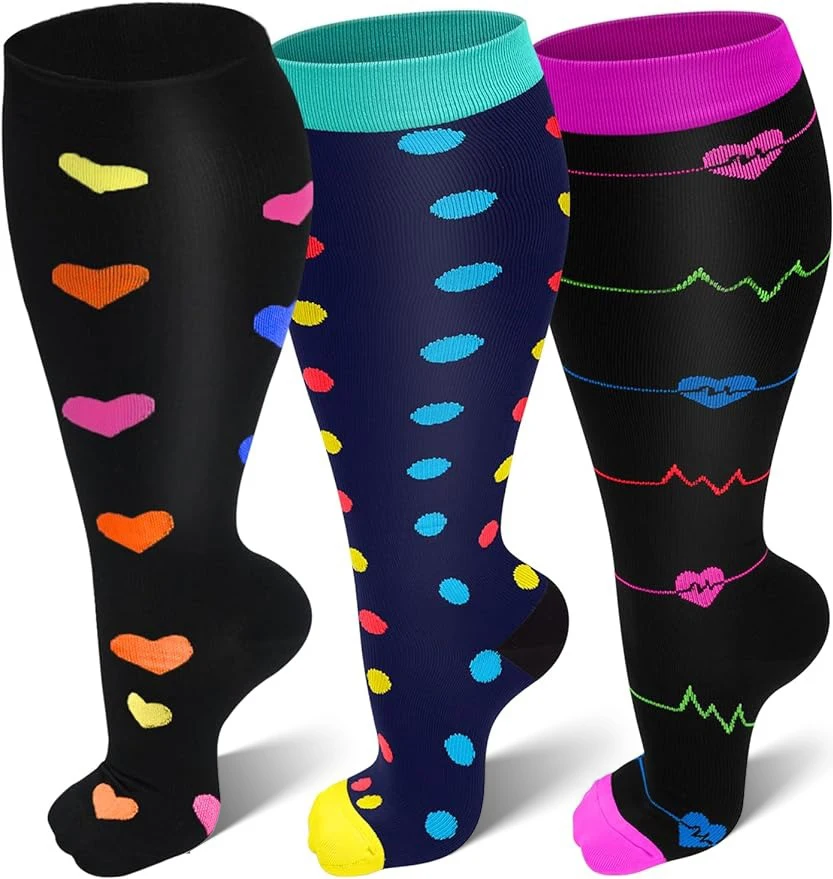 

Colorful Pattern Design Plus Size Compression Socks for Women and Men Wide Calf Extra Knee High Support for Circulation