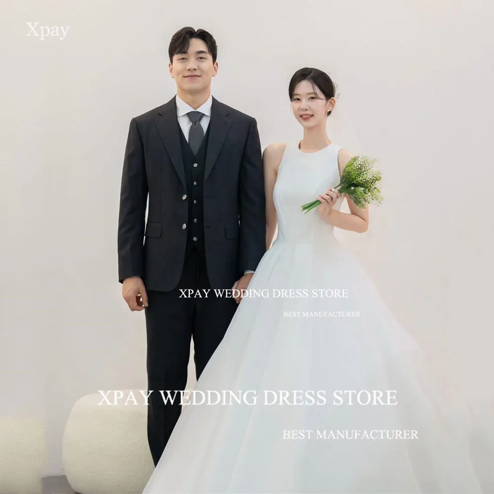 

XPAY Simple Elegant A Line Wedding Dresses Korea Lady Backless Wedding Photography Gown Lace Up Floor Length Robe de marriage