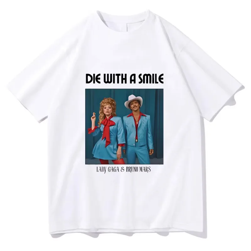 Bruno Mars y Lady Gaga Die with A Smile camiseta Unisex Casual gótico camiseta de manga corta Hip Hop Camisetas Punk Tops