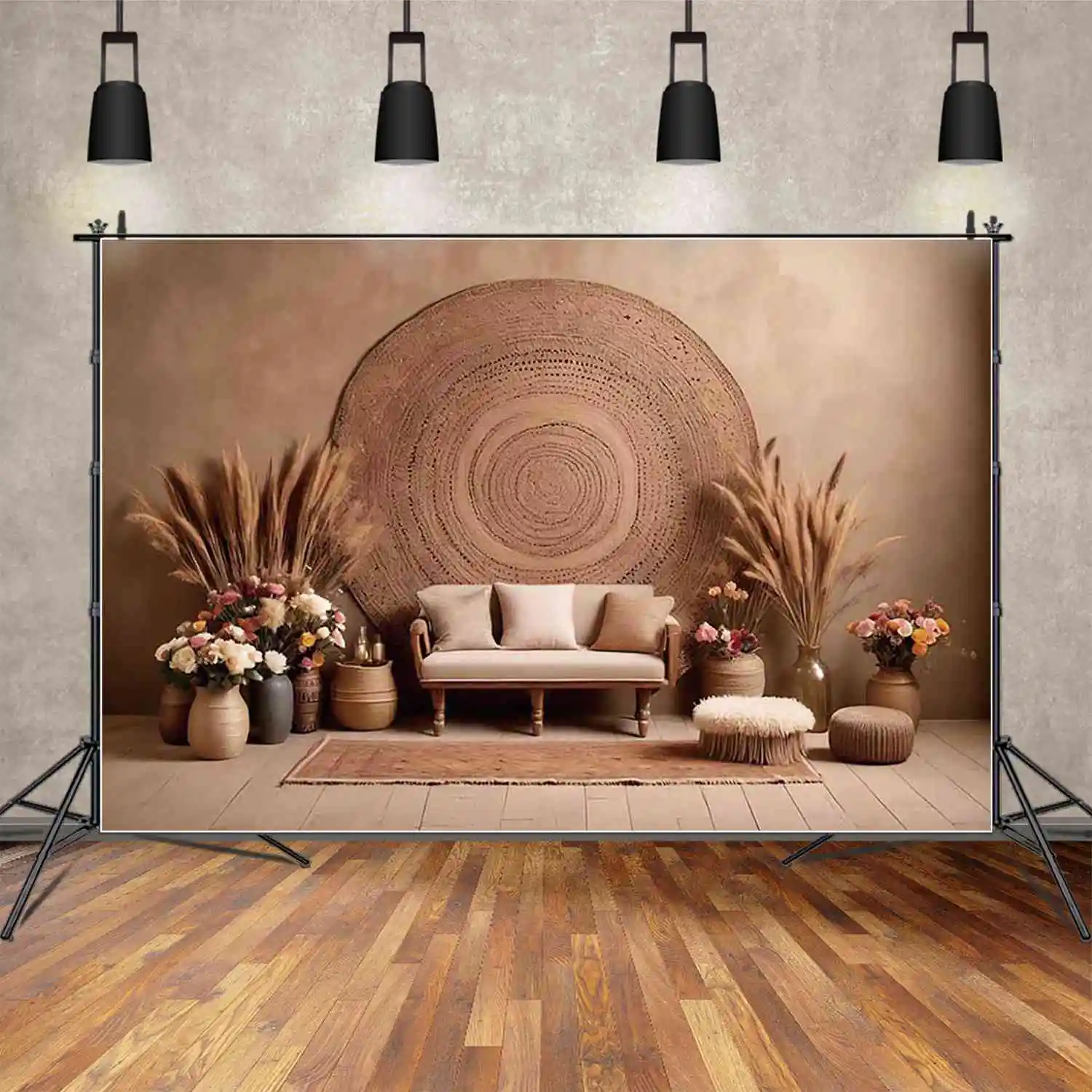 MOON.QG Autumn Bohemian Living Room Backdrop 2024 Thanksgiving Rural Farm Photozone Background Photography Studio Shooting Props