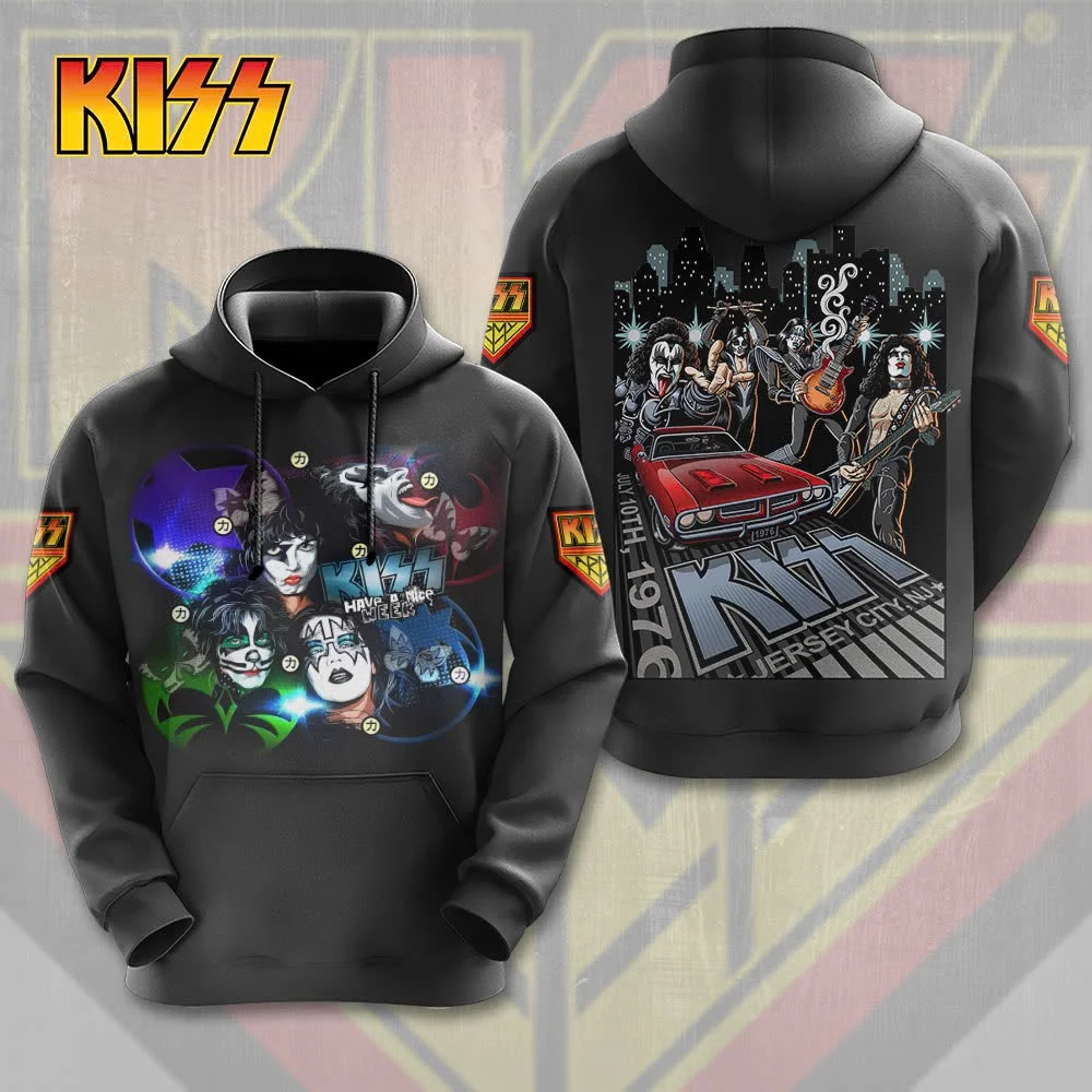 Толстовки с капюшоном Hot Rock Band Kiss с 3D принтом для мужчин и женщин, забавная толстовка с длинными рукавами, рубашка, уличные мужские толстовки, топы