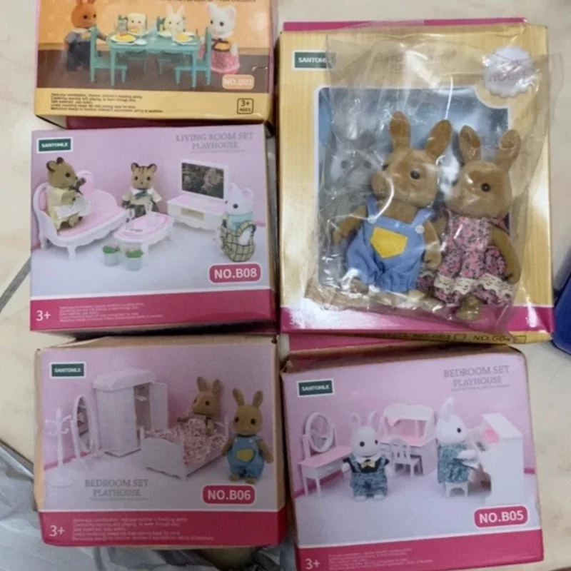 غابة المنزل الحيوان الأسرة أرنب صغير فيلا غرفة المعيشة المطبخ غرفة نوم حديقة مجموعة اثاث صغير فتاة التظاهر اللعب لعبة نموذج