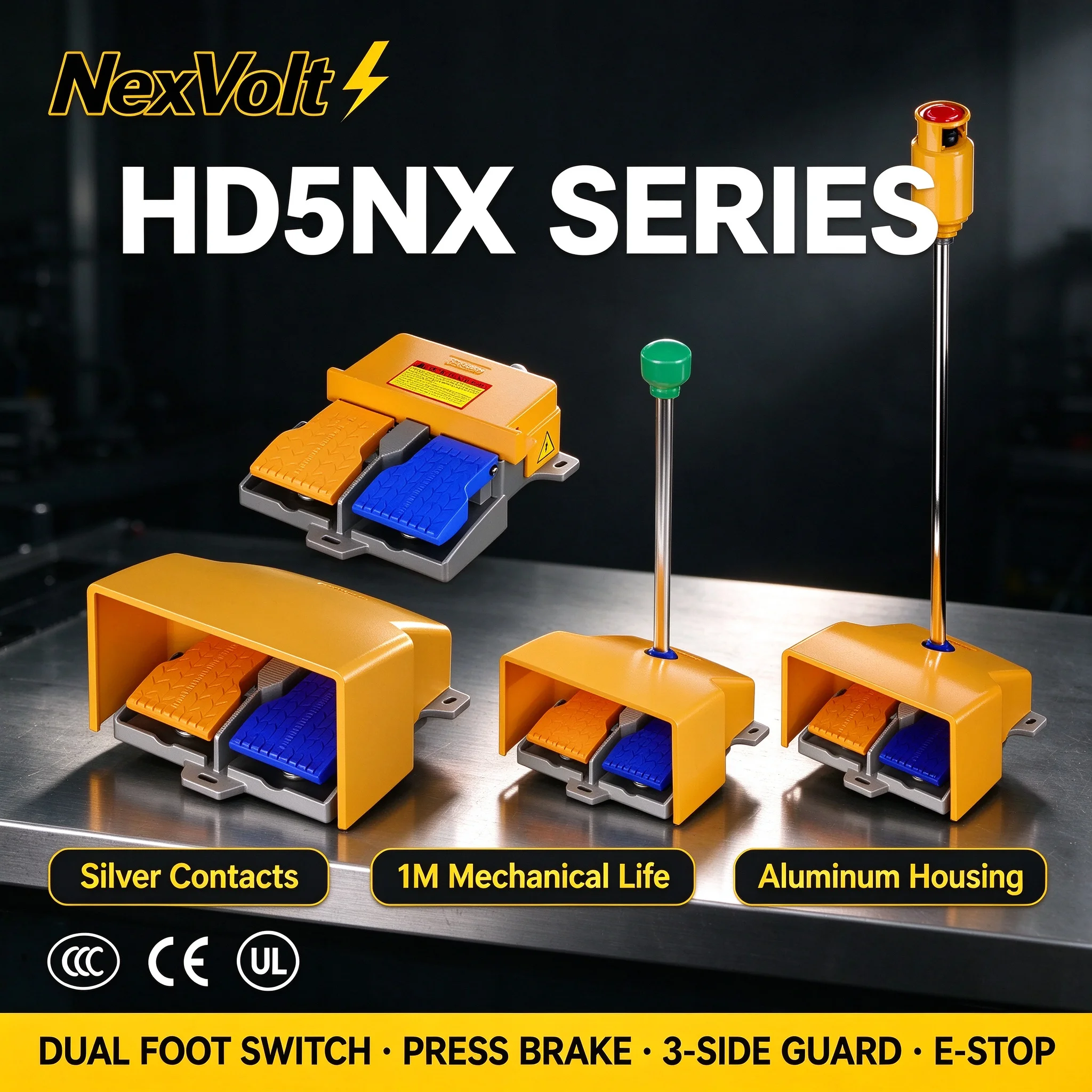 NexVolt Foot Switch Bending Machine Dual Step Heavy Duty Controller Aluminum Alloy HRF-HD5NX