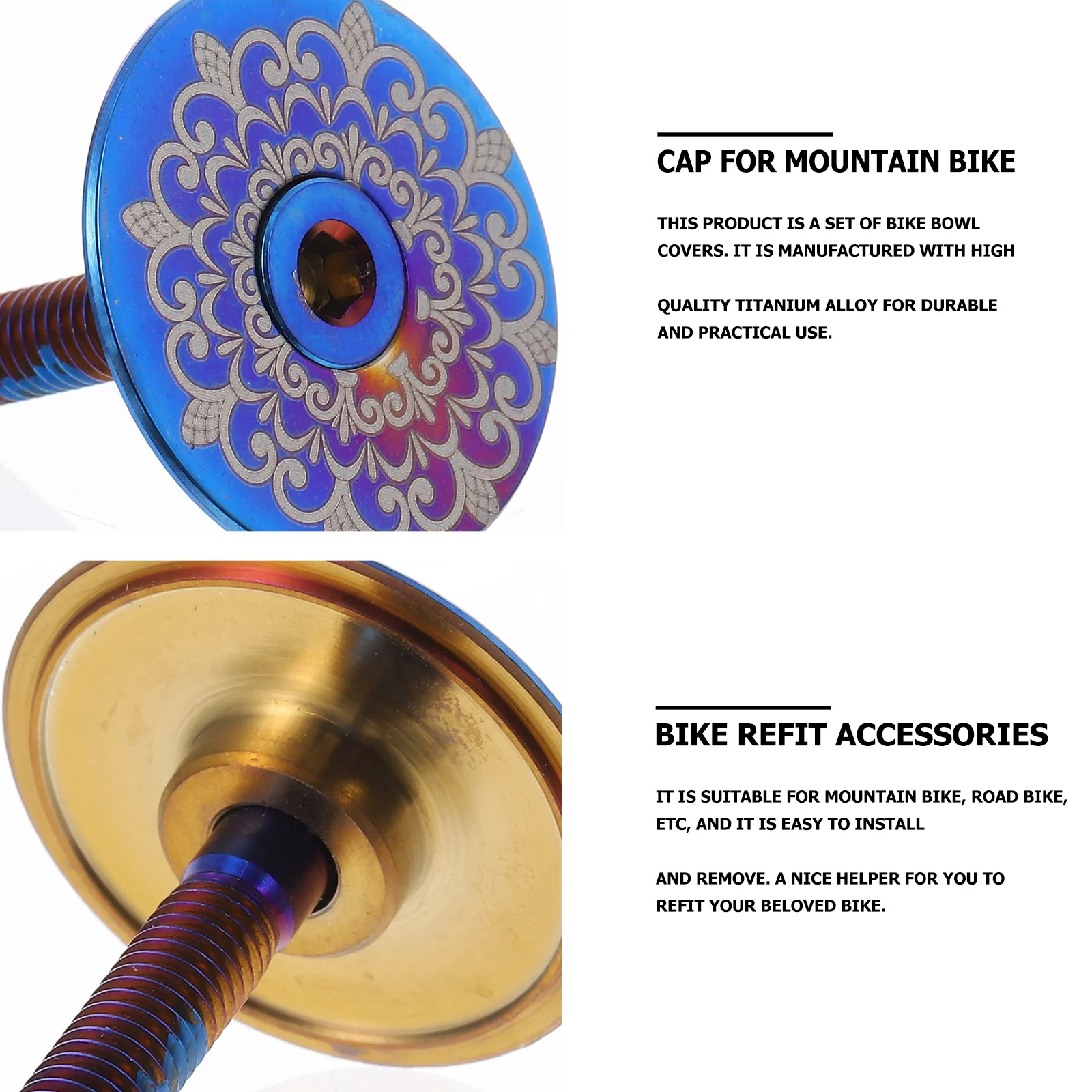 

1Set Titanium Alloy Bike Bowl Cover High Strength Front Fork Stem Cap Lightweight Headset Cap for Mountain and Road Bike Refit