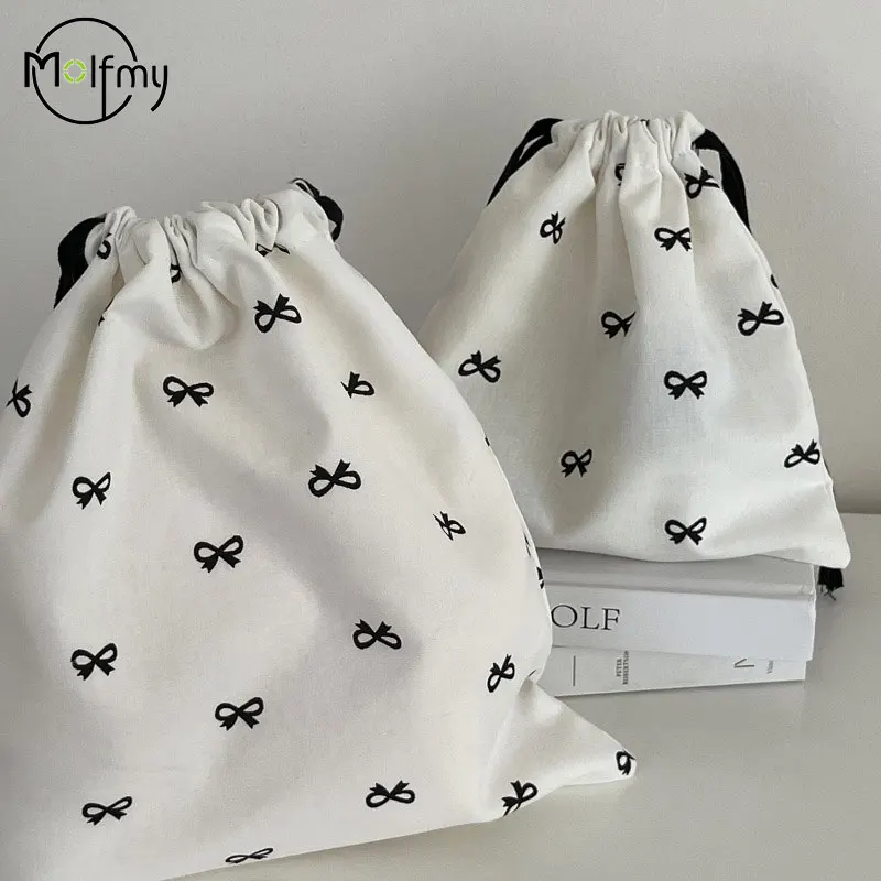 2 قطعة حقيبة تسوق قابلة للطي Bowknot طباعة أدوات الزينة حقائب مكياج لطيف السفر العناية بالبشرة الرباط تخزين الملابس الداخلية حقيبة الملابس #3