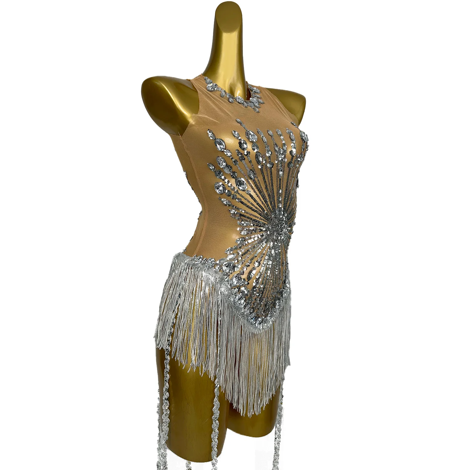 Rhinestones Tassel Bodysuit Dance Costume Women Singer Dancer Sexy Performance Stage Wear Rave Festival Clothing Shuihua