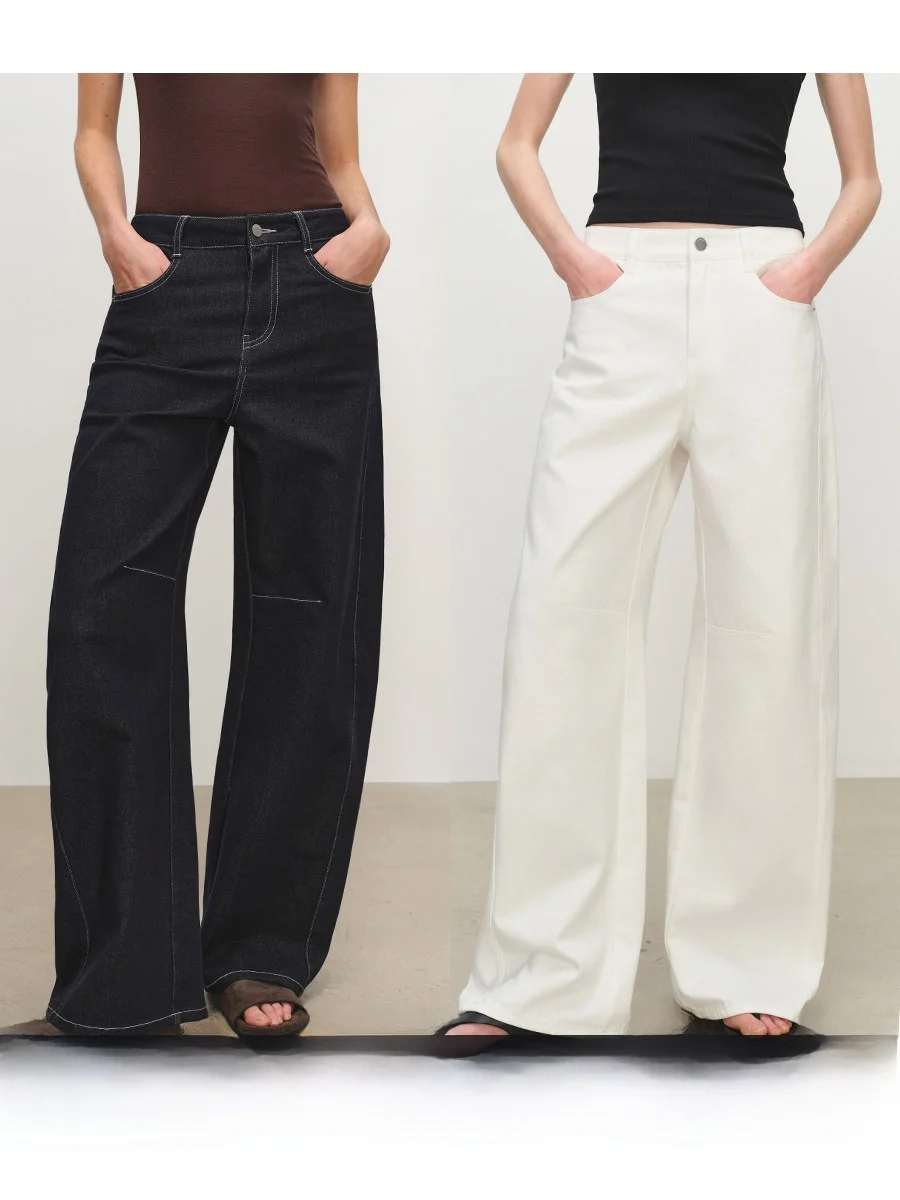 

MSBEAST Relaxed High Waist Wide Leg Denim Jeans Long Velvet Cotton Side Seam Micro Stretch Arcuate Ladies Casual Trousers