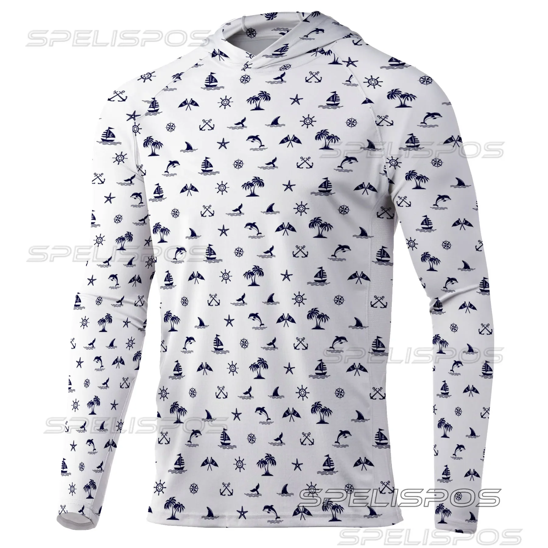 

SPELISPOS New Men Fishing Clothing Breathable Printing Hoodie Long Sleeve Tops Sun Protection UPF 50+ Outdoor Fishing Apparel