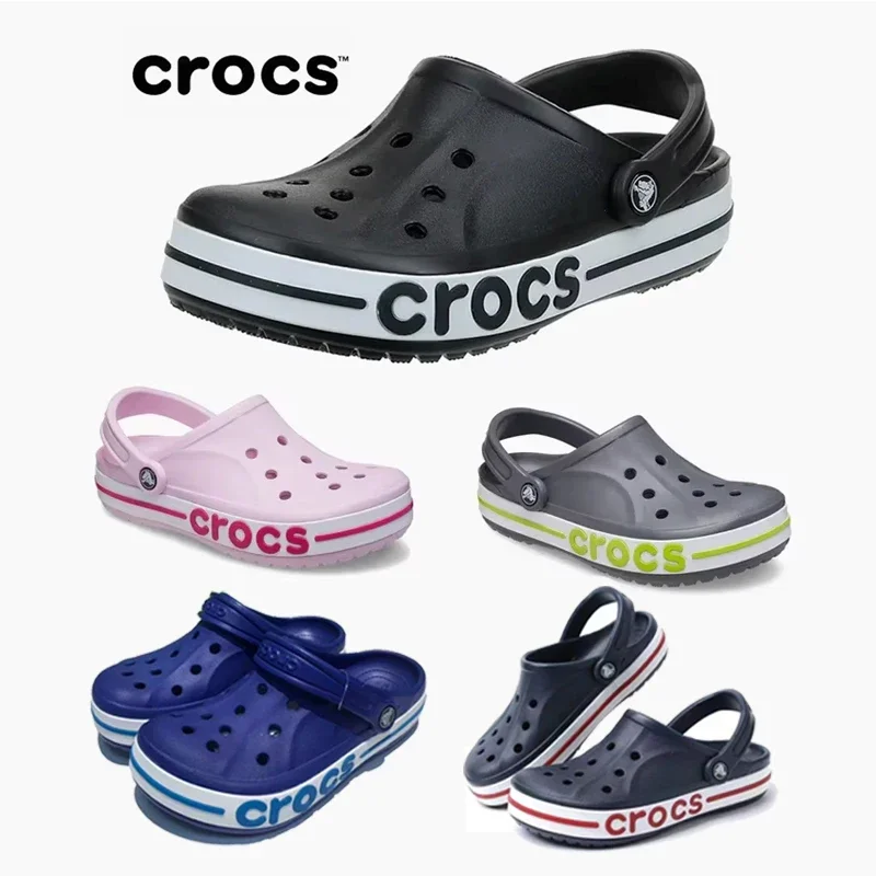 Crocs 클래식 클로그 캐주얼 샌들, 굵은 로고 밴드, 남녀공용 클로즈토 슬립온 야외 슬리퍼, 통기성 비치 슈즈