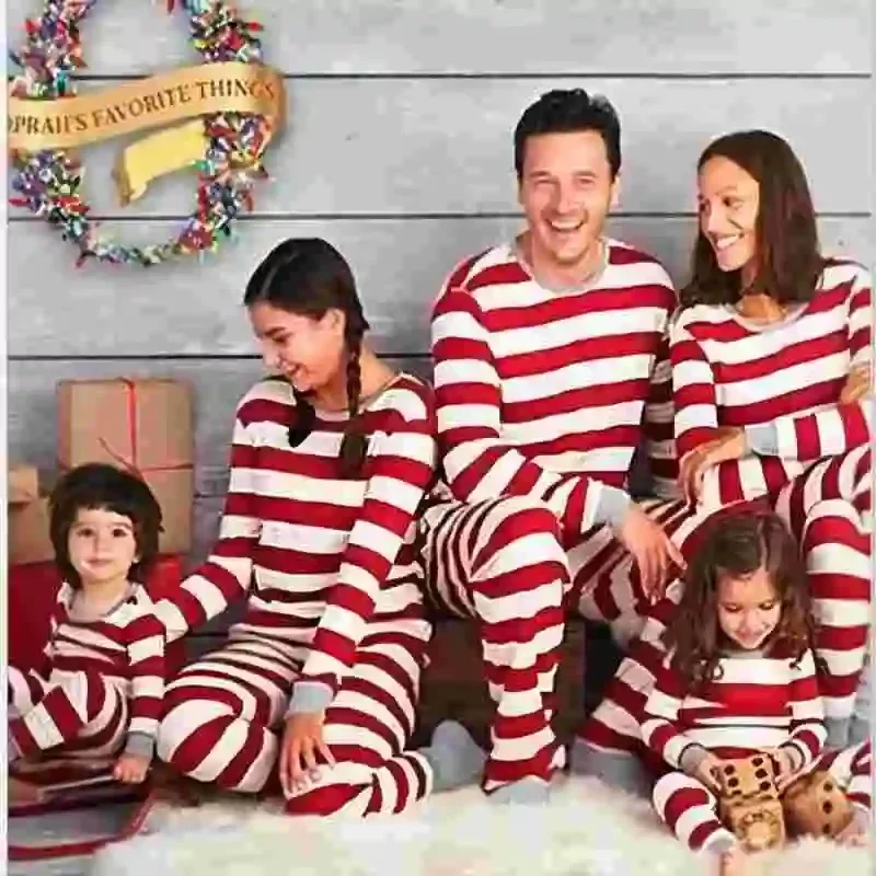 Mother Father Kids Matching Clothes Toddler Infant Romper Cute Soft Pyjamas Xmas Family Look Christmas Pajamas Set Striped Print