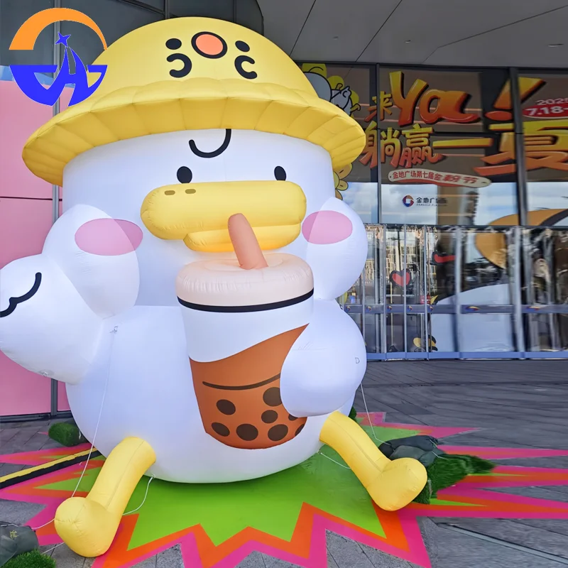 Adereços decorativos de pato de chá de leite inflável personalizados para shopping centers, áreas externas e pontos cênicos