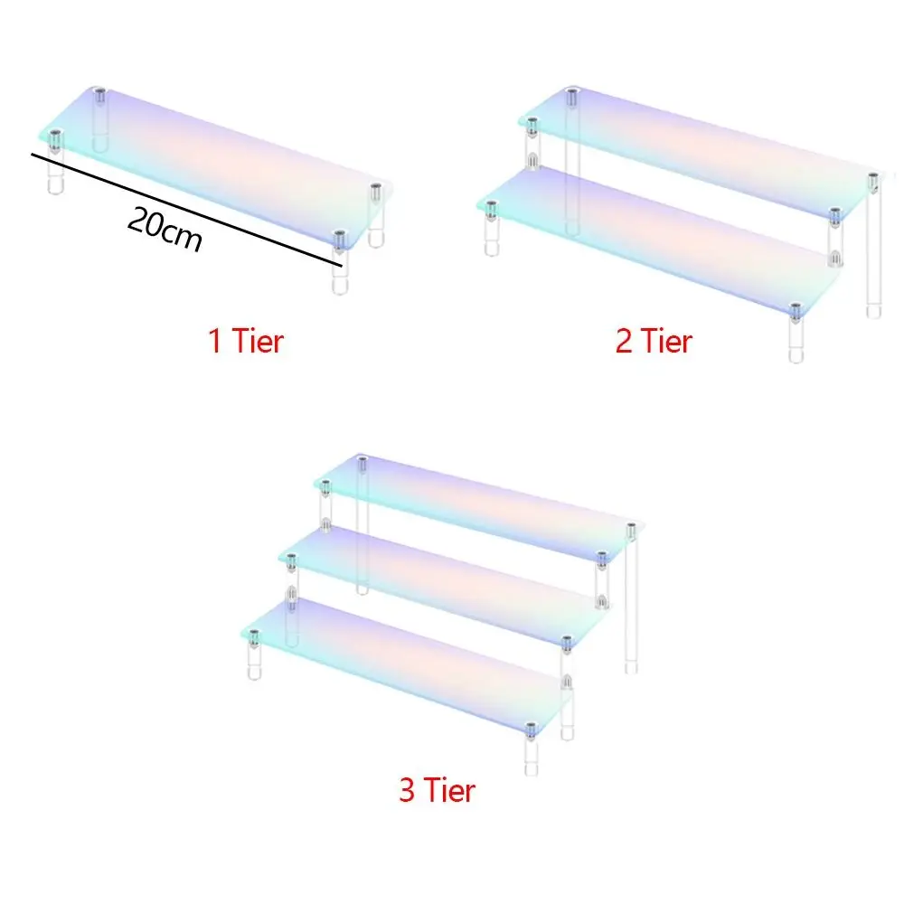 1-3 Tier Display Risers Stand Durable Multipurpose Iridescent Clear Display Rack Acrylic Storage Rack Figures Collectibles