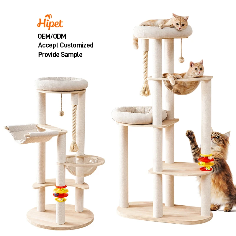 Modern Luxury Sustainable Wooden Cat Tower with Space s Sisal Scratching Post for Indoor Cat Climbing Play Rest