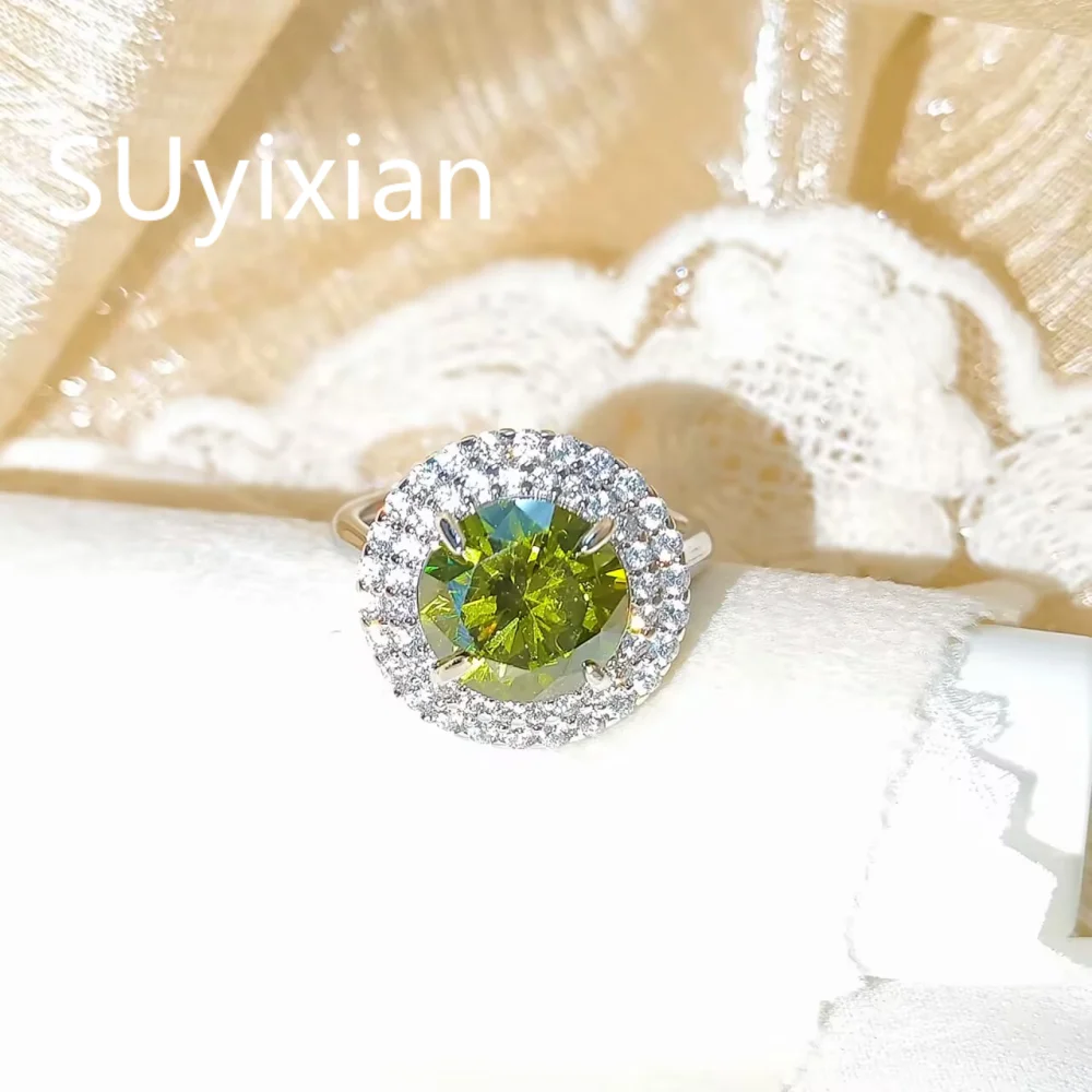 925 Sterling Silver Light Luxury Fashion Green Zircon Ring, Birthday Party Anniversary Gift, Ladies Jewelry