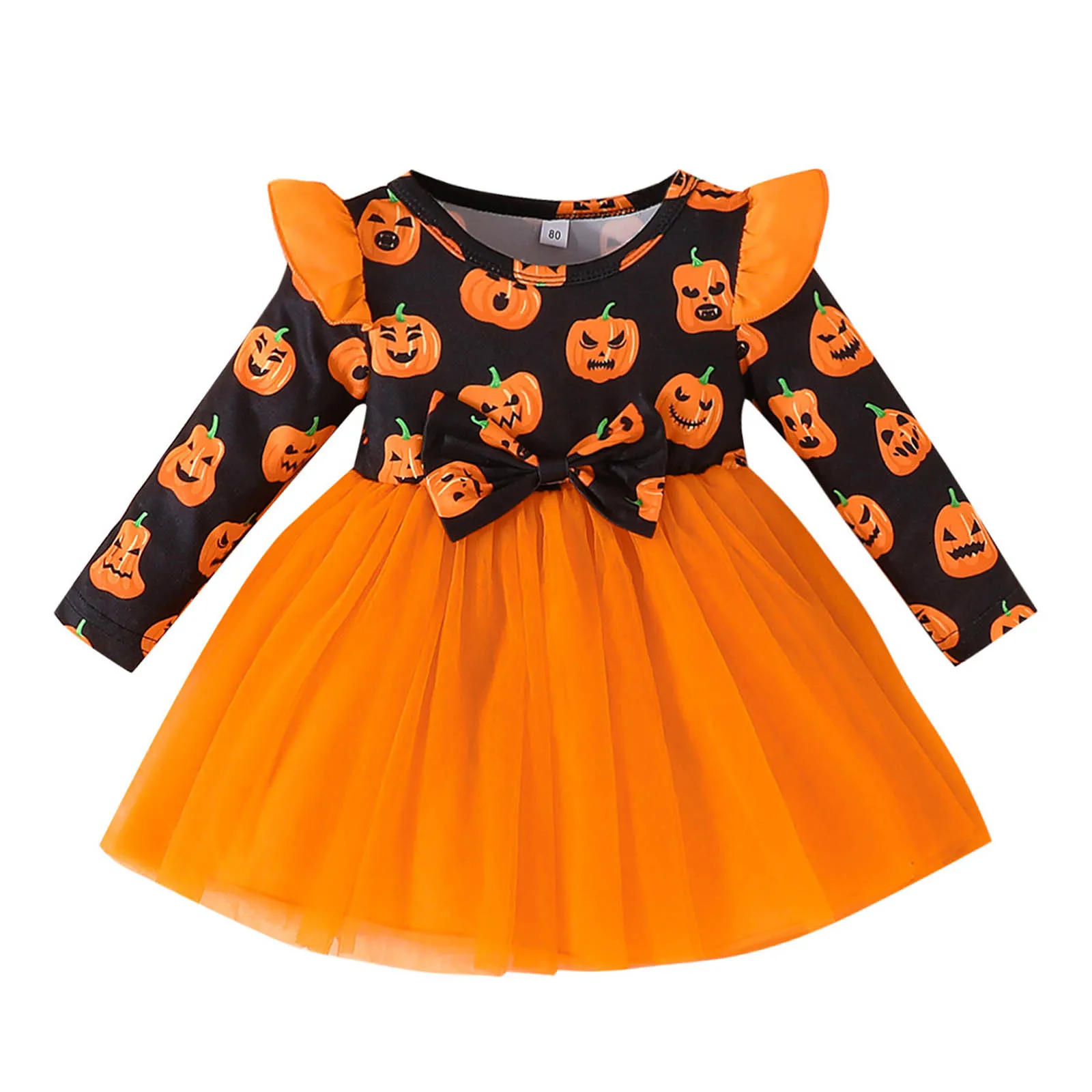 2023 Halloween Toddler Newborn Infant Kid Baby Girl Dresses Cute Pumpkin Bow Tulle Halloween Party Dress For Girls 1 2 3 4 Years