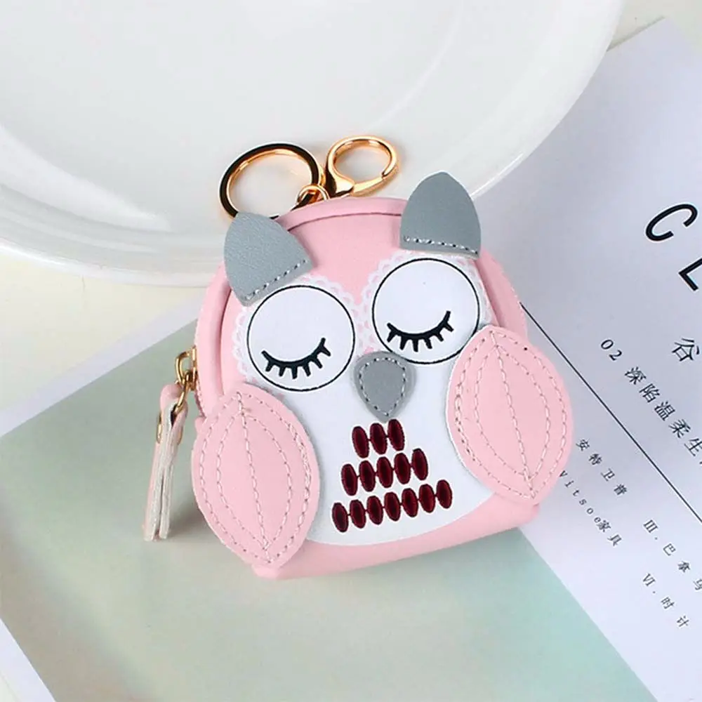 Mini Cute Charm Owl Clerk Cartoon Women PU Leather Key Holder Owl Coin Purse Key Bag School Bag Pendant Car Key Chain